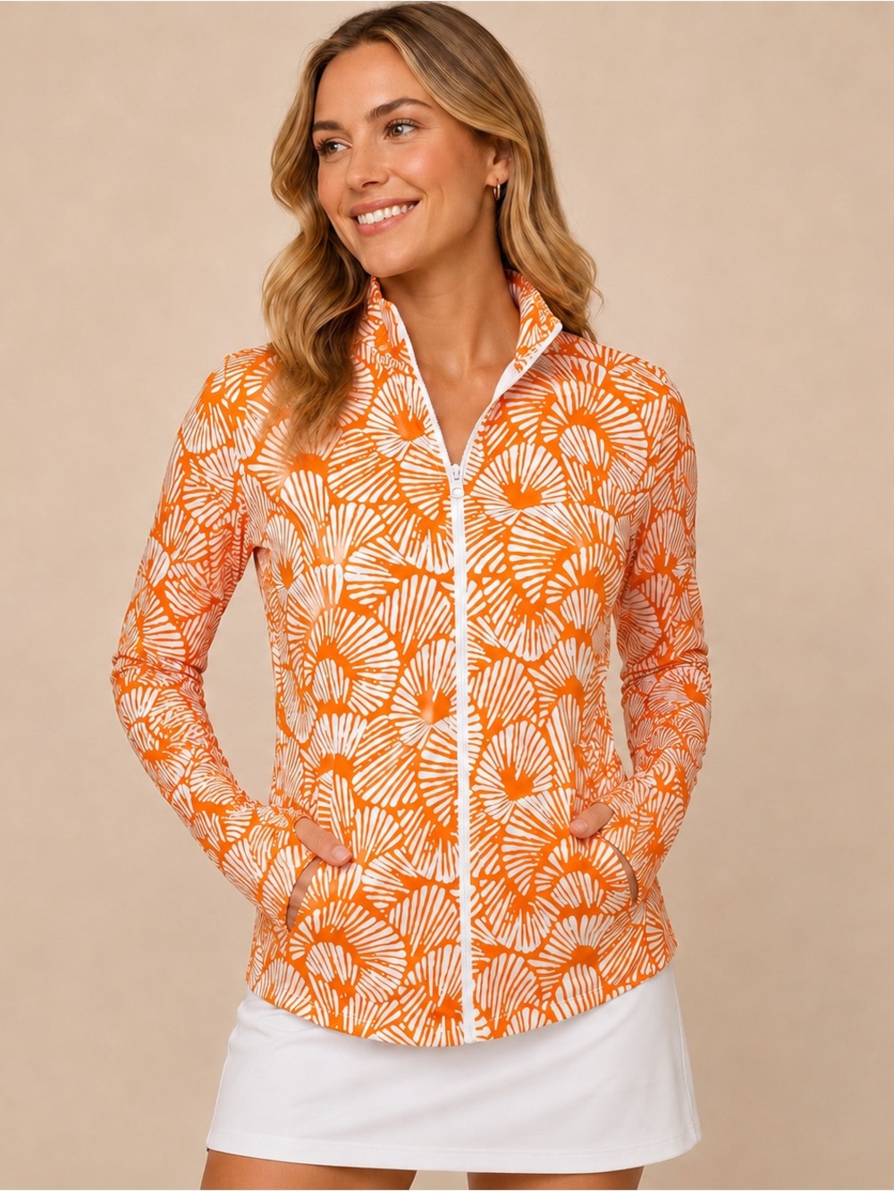Tommy Bahama Golf Women’s Jacket Full Zip Orange Thumbholes Athleisure UPF Large